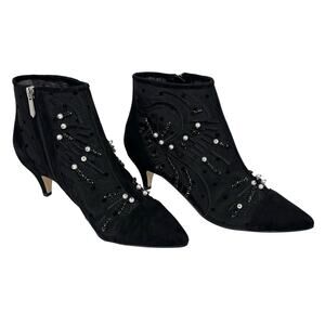 Sam Edelman Black Suede Beaded Pearl Ankle Boots Size 8.5